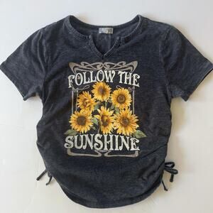 Modish Rebel T Shirt Girls M Gray Sunflower Follow The Sunshine Graphic Tee